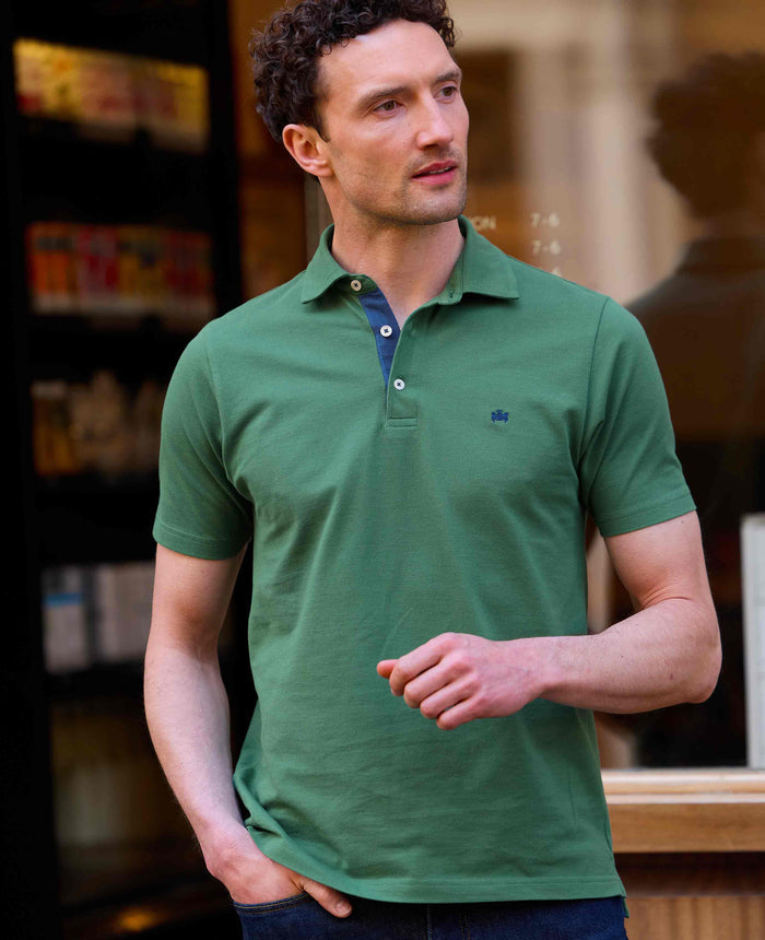 Green Cotton Pique Short Sleeve Polo Shirt