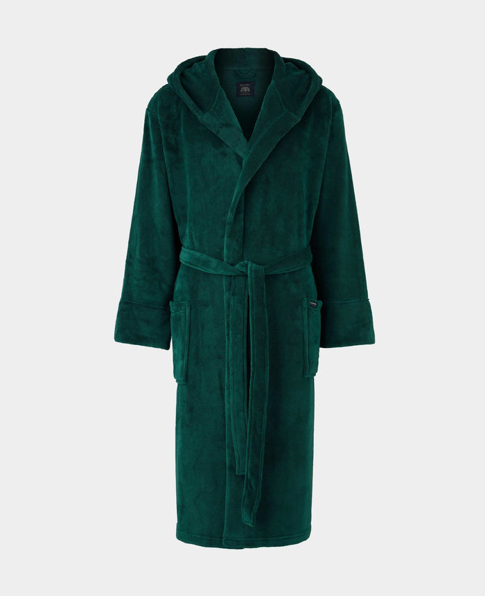 Men's Green Hooded Fleece Dressing Gown mannequin shot