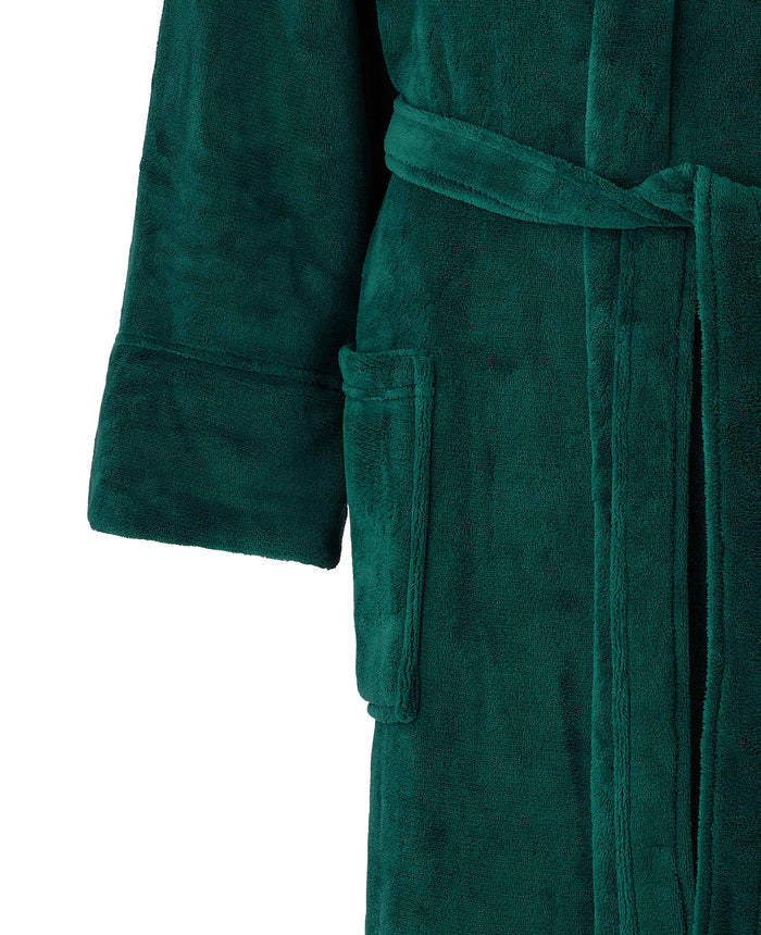 Men's Green Hooded Fleece Dressing Gown pocket detail