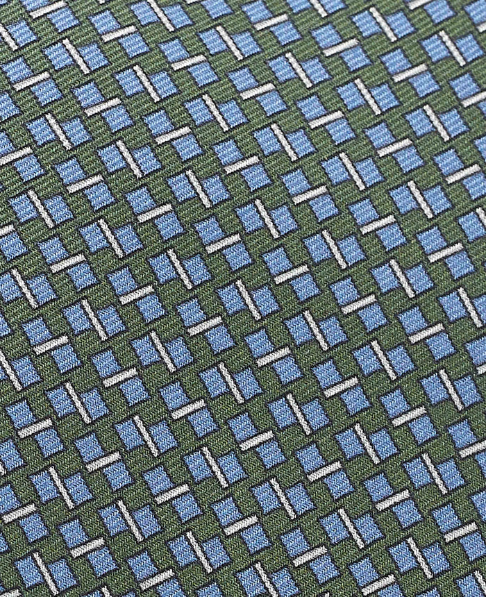 Men's Green Square Print Silk Tie fabric detail