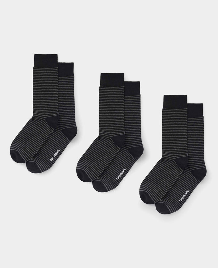 Men's Grey Cotton Rich Stripe Three Pack Socks unfolded view