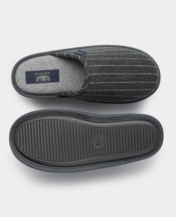 Men's Grey Pinstripe Mule Slippers overhead view