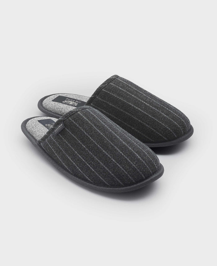 Men's Grey Pinstripe Mule Slippers pair view