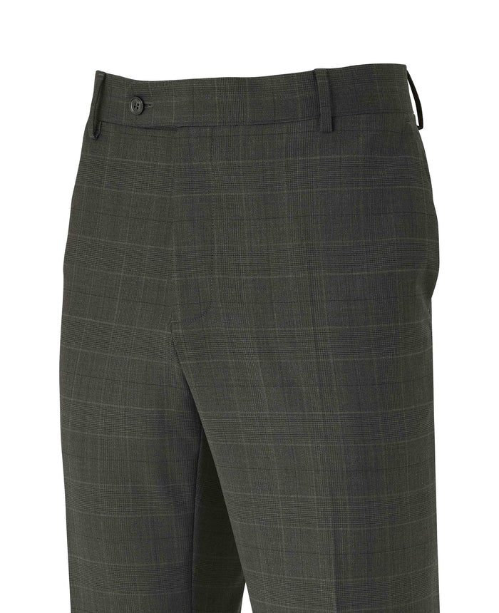 Men's Grey Prince of Wales Check Wool Blend Suit Trousers waist detail