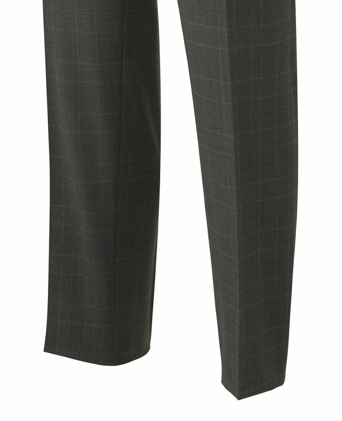 Men's Grey Prince of Wales Check Wool Blend Suit Trousers leg detail