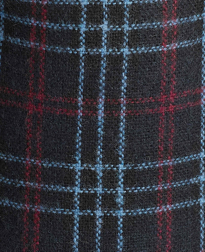 Men's Grey Red Blue Check Moccasin Slippers fabric detail