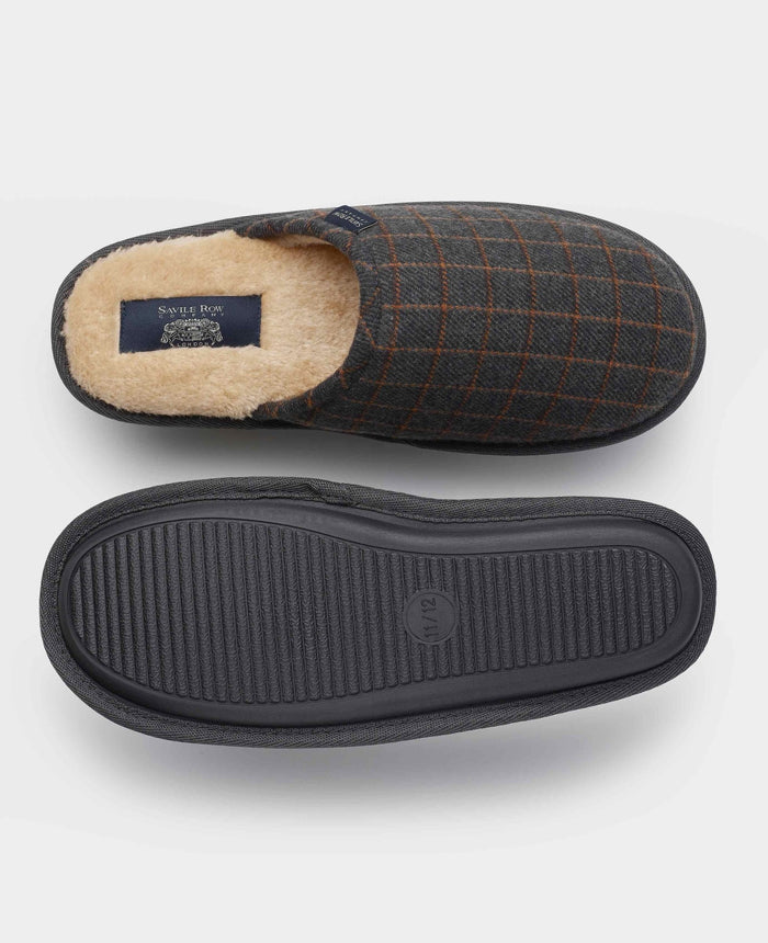Men's Grey Taupe Check Mule Slippers overhead shot