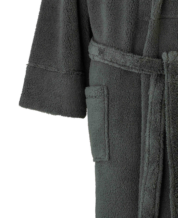 Men's Grey Teddy Fleece Dressing Gown pocket detail