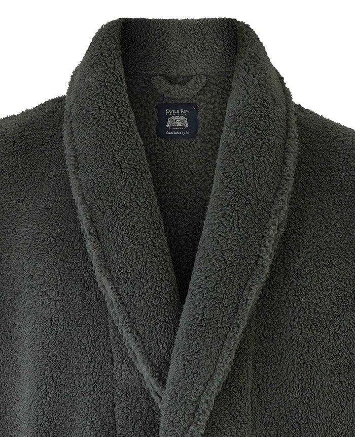 Men's Grey Teddy Fleece Dressing Gown collar detail