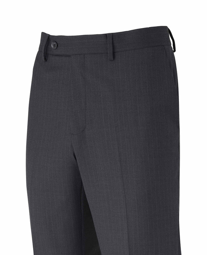 Men's Grey Wool Blend Chalk Stripe Suit Trousers waist detail