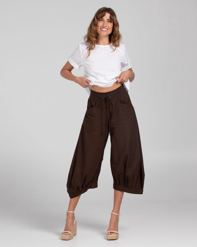 Boom Shankar Women's 3/4 Brown Cotton Guru Pant | Gretel Lane