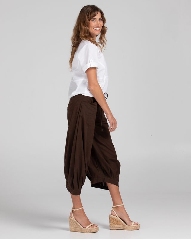 Boom Shankar Women's 3/4 Brown Cotton Guru Pant | Gretel Lane