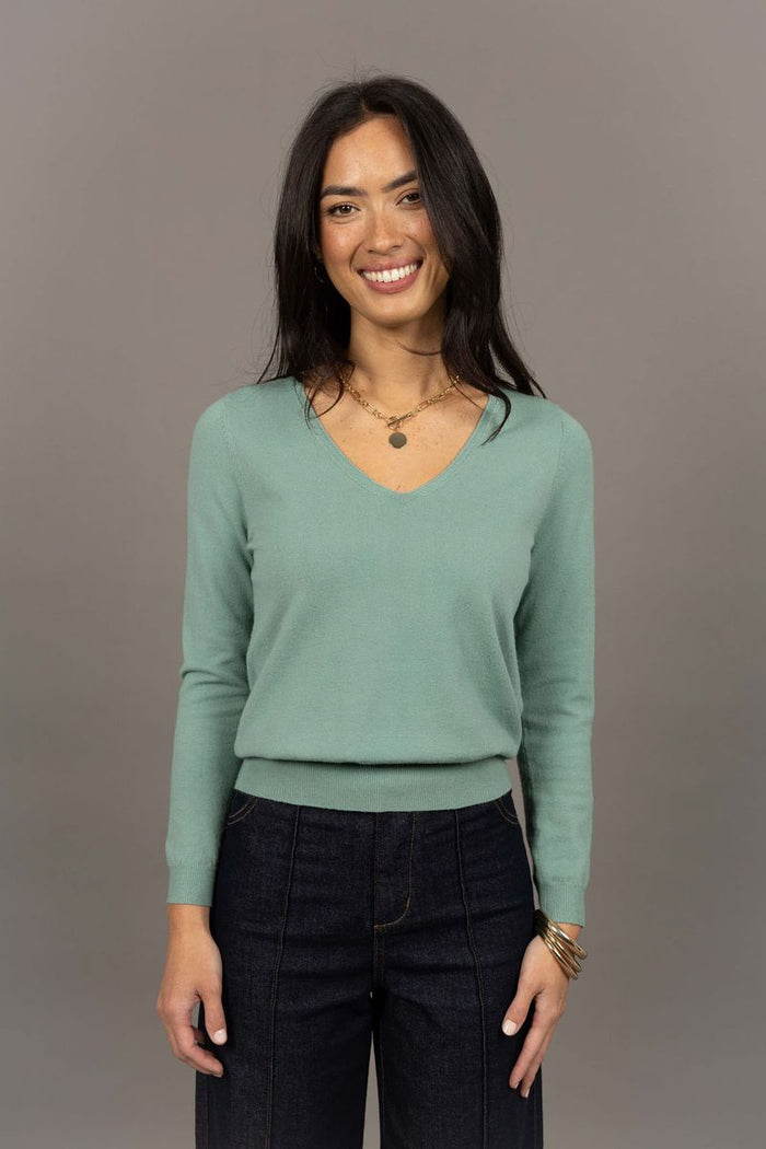 Humidity Women's Sea Green V-Neck Hanna Jumper | Gretel Lane