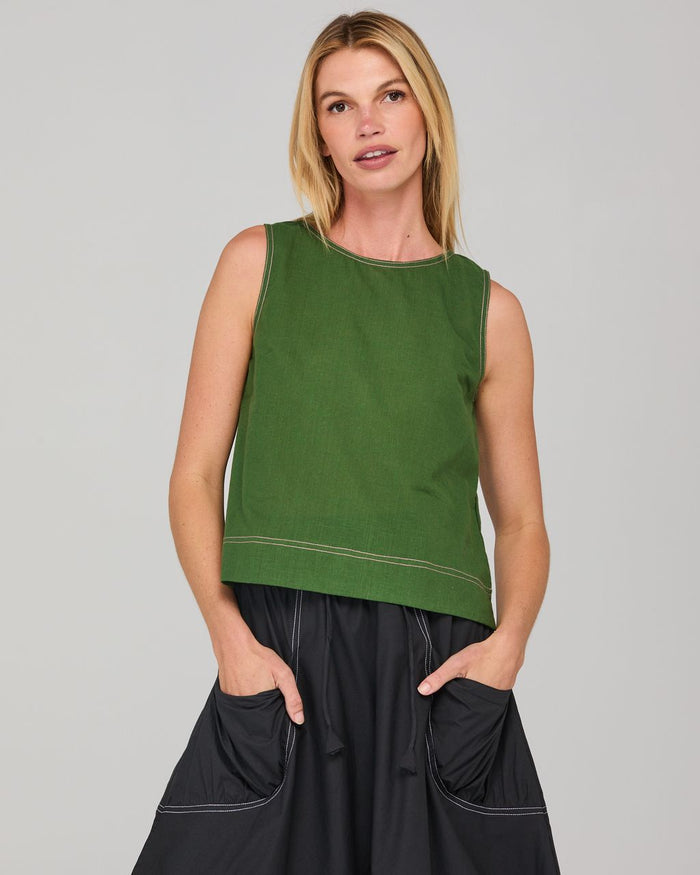 Hara Sleeveless Green Top with Pink Stitching | Women's Clothing | Gretel Lane