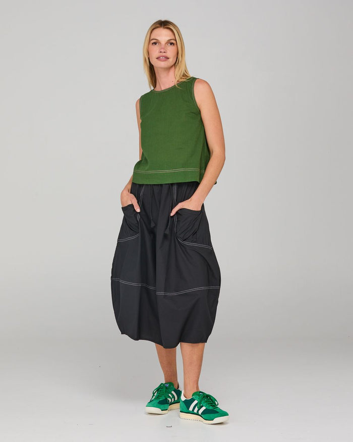 Hara Sleeveless Green Top with Pink Stitching | Women's Clothing | Gretel Lane