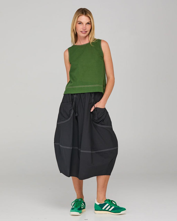 Hara Sleeveless Green Top with Pink Stitching | Women's Clothing | Gretel Lane