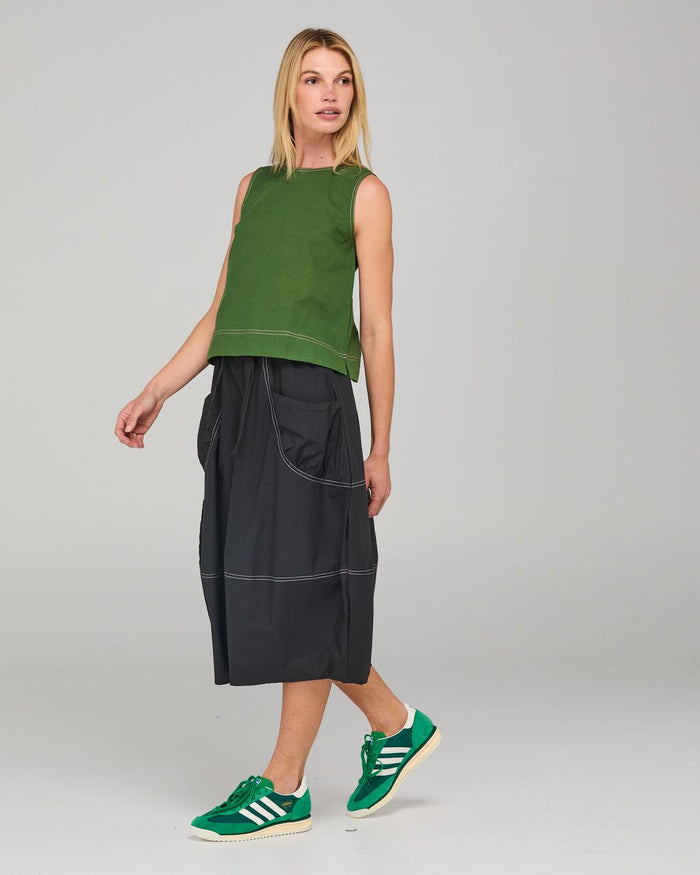 Hara Sleeveless Green Top with Pink Stitching | Women's Clothing | Gretel Lane