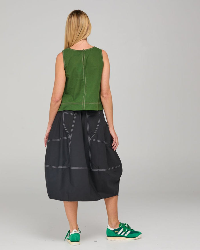 Hara Sleeveless Green Top with Pink Stitching | Women's Clothing | Gretel Lane