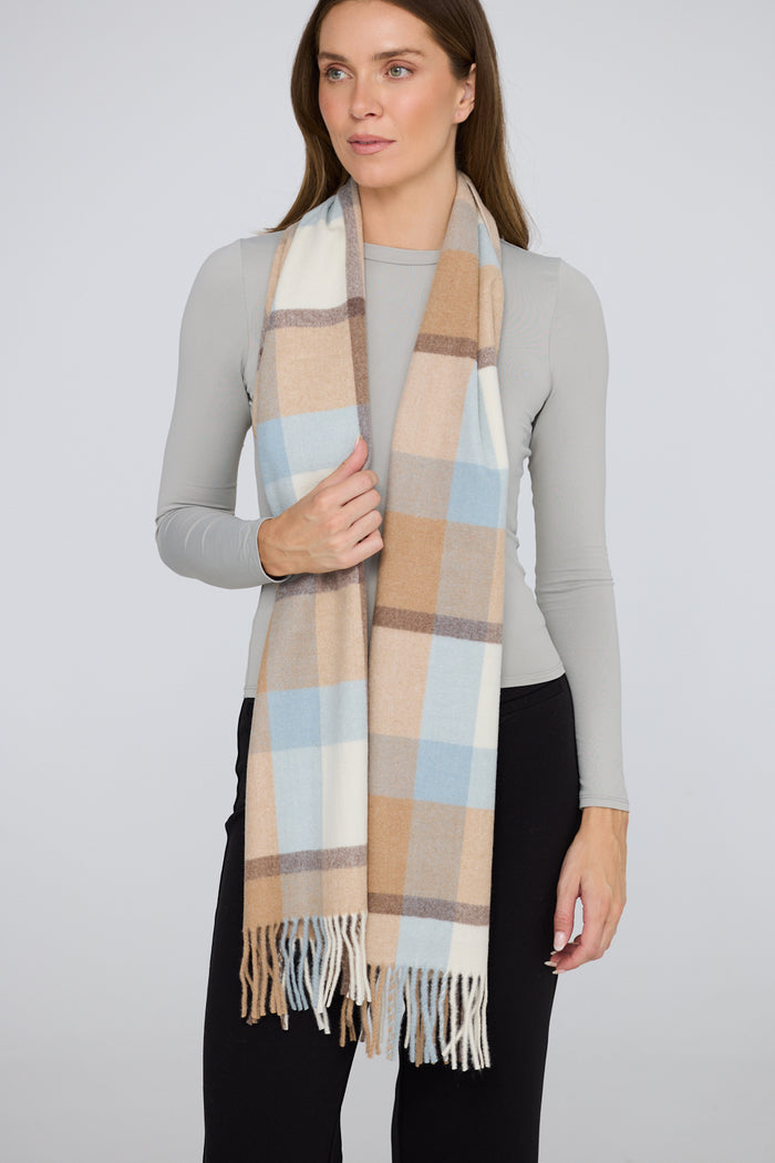 Holiday Life Haze Check Scarf in Blue & Cream | Women's Scarves | Gretel Lane