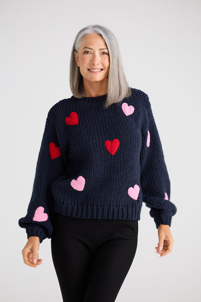 Brave + True Heart On My Sleeve Knit in Navy Multi | Women's Knitwear | Gretel Lane