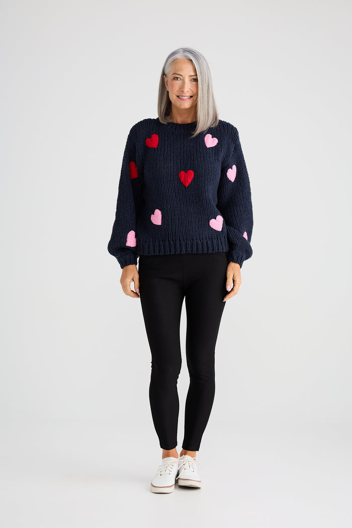 Brave + True Heart On My Sleeve Knit in Navy Multi | Women's Knitwear | Gretel Lane