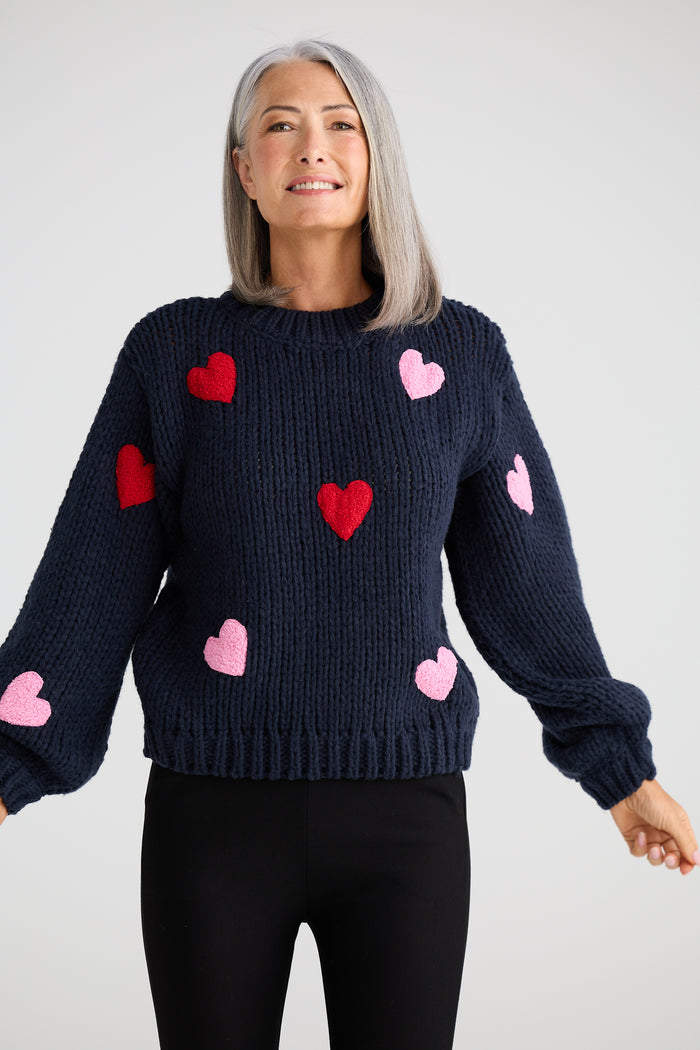 Brave + True Heart On My Sleeve Knit in Navy Multi | Women's Knitwear | Gretel Lane