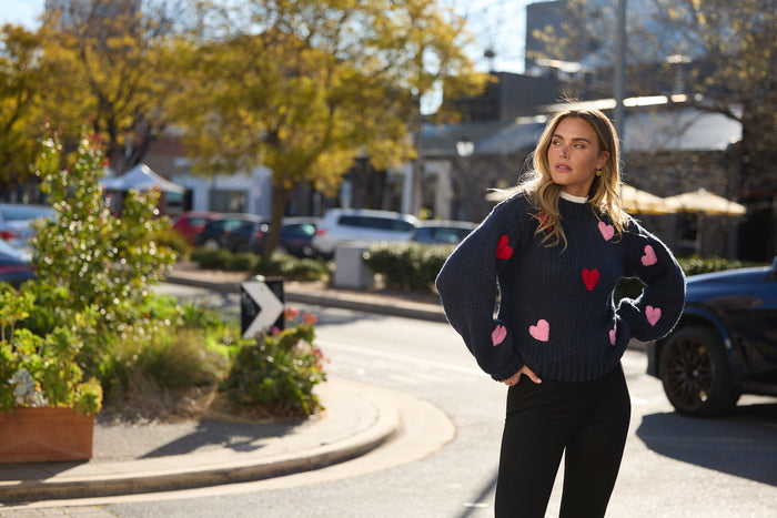 Brave + True Heart On My Sleeve Knit in Navy Multi | Women's Knitwear | Gretel Lane