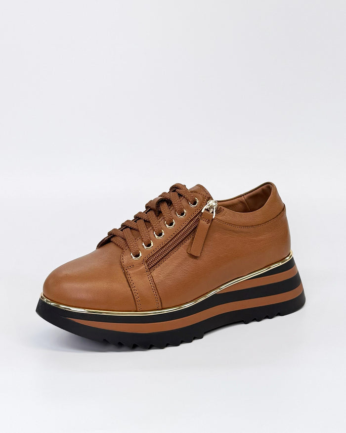 Alfie + Evie Hosting Women's Twin Zip Sneaker Tan Leather | Women's Footwear | Gretel Lane