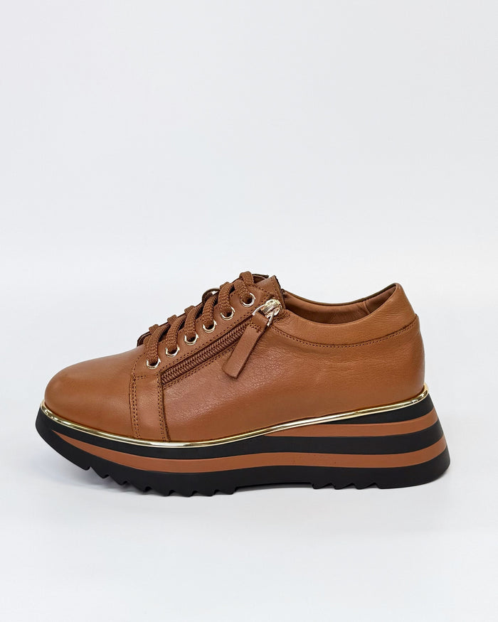 Alfie + Evie Hosting Women's Twin Zip Sneaker Tan Leather | Women's Footwear | Gretel Lane