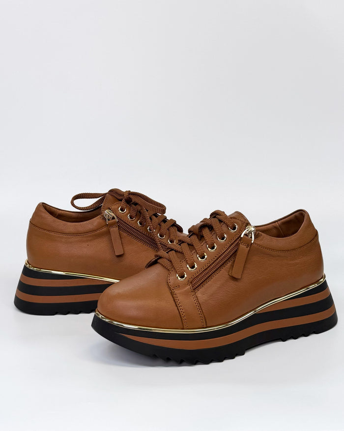 Alfie + Evie Hosting Women's Twin Zip Sneaker Tan Leather | Women's Footwear | Gretel Lane