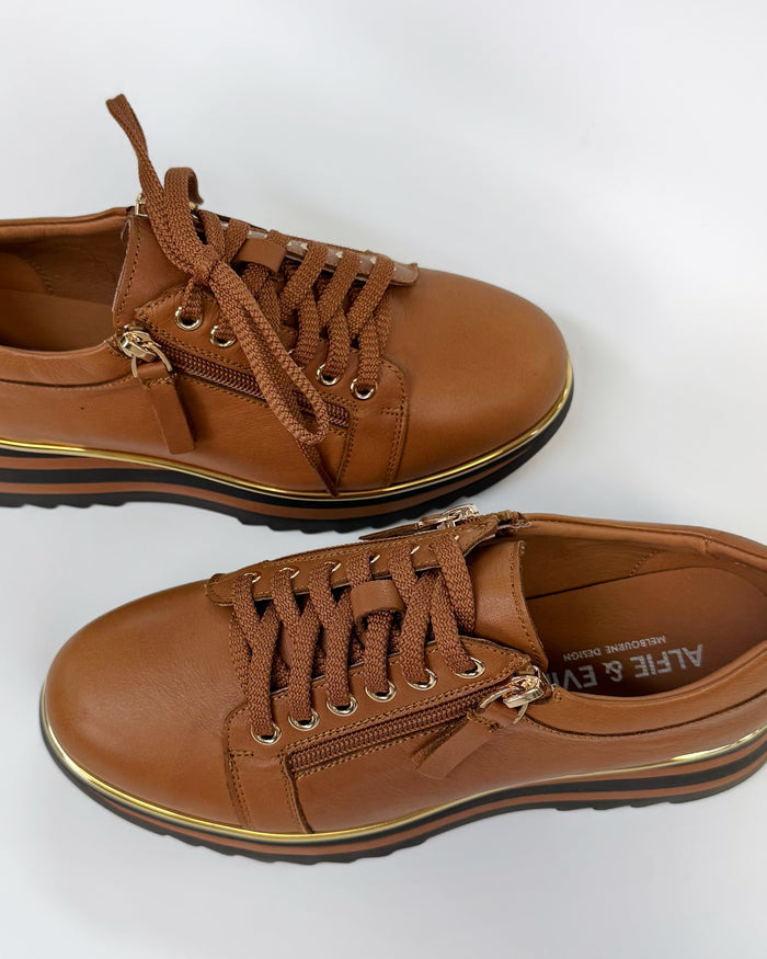 Alfie + Evie Hosting Women's Twin Zip Sneaker Tan Leather | Women's Footwear | Gretel Lane