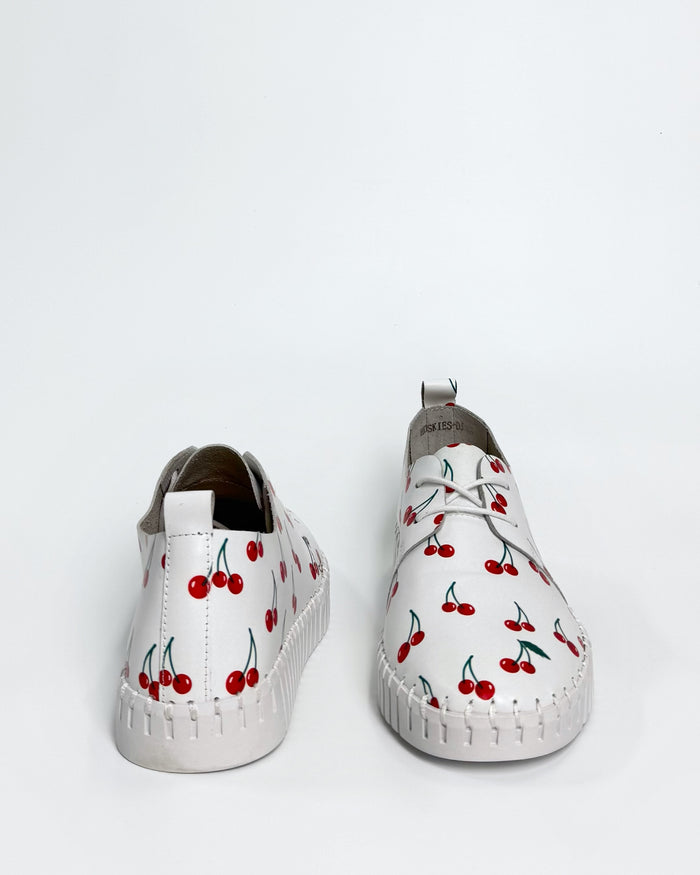 Women's white sneaker with cherry print | Gretel Lane