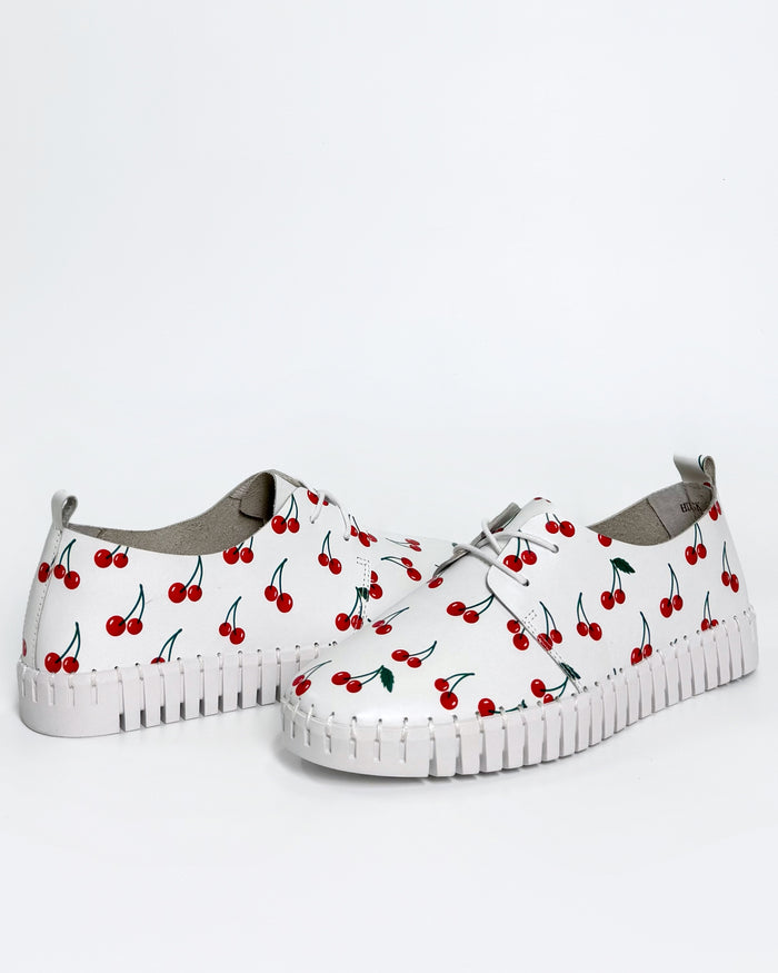 Women's white sneaker with cherry print | Gretel Lane