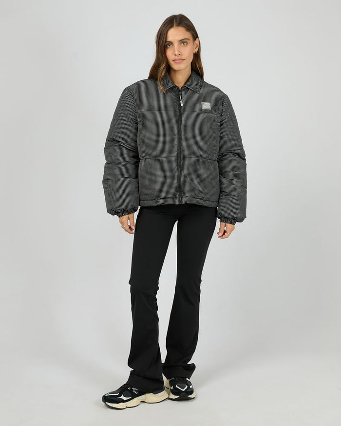 In Check Puffer Jacket in Black and White Check