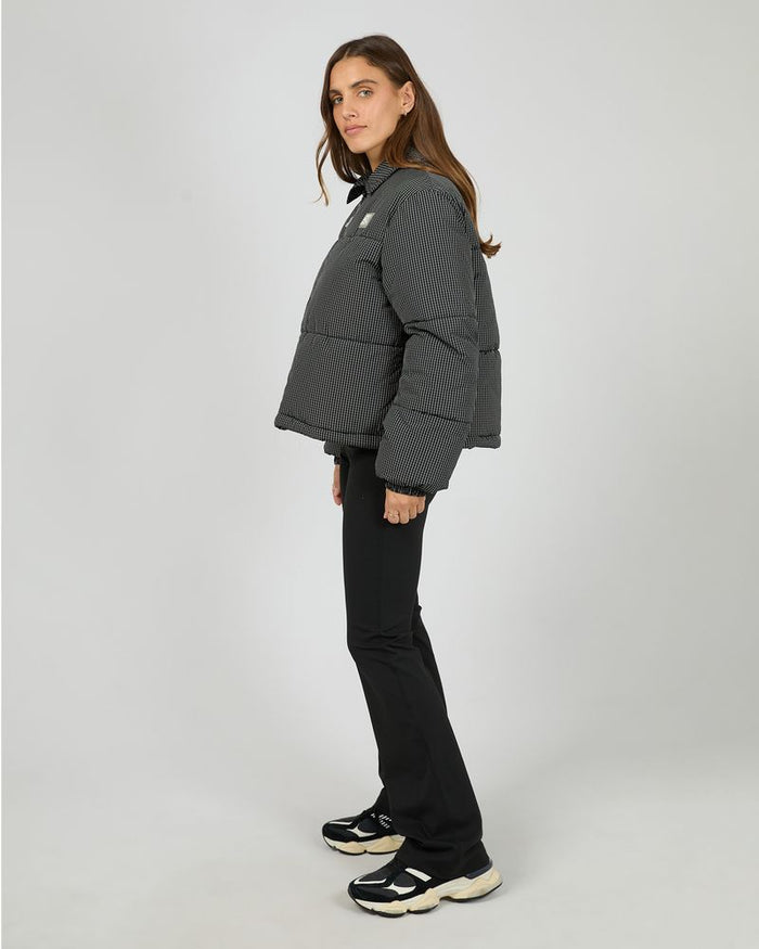 In Check Puffer Jacket in Black and White Check