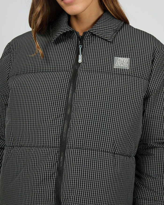 In Check Puffer Jacket in Black and White Check
