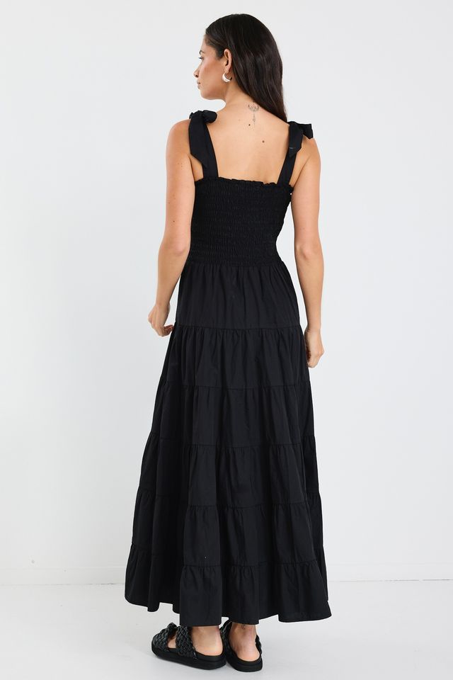 Ivy + Jack Maxi Dress | Black Tiered Maxi Dress with Adjustable Bow-Tie Straps | Women's Online Clothing Store Australia