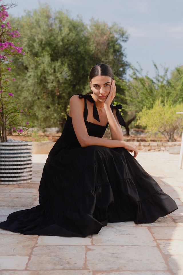 Shirred Black Maxi Dress with Adjustable Bow Straps | Ivy + Jack Isabella Strappy Tiered Maxi Dress | Women's Clothing Boutique Roma QLD