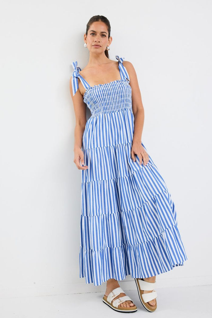 Ivy + Jack Isabella Strappy Tiered Maxi Dress | Bright Blue Stripe Maxi Dress with Shirred Bodice | Women's Clothing Boutique Roma QLD