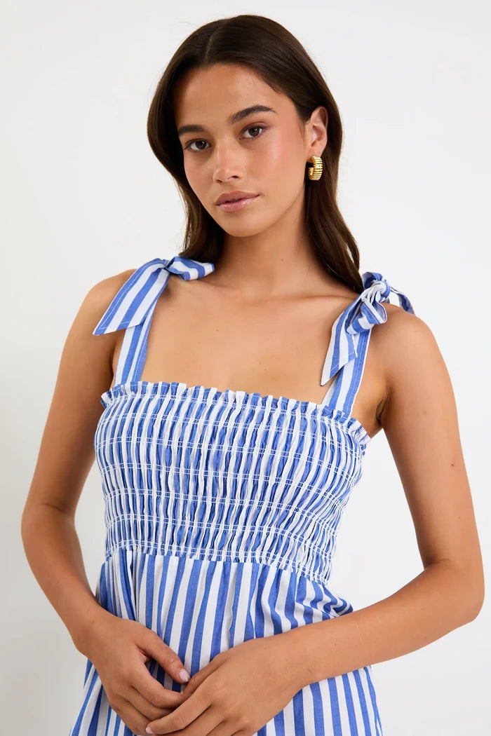 Ivy + Jack Isabella Strappy Tiered Maxi Dress | Blue and White Stripe Maxi Dress with Tie Shoulder Straps and Tiered Hem | Australian Women's Fashion
