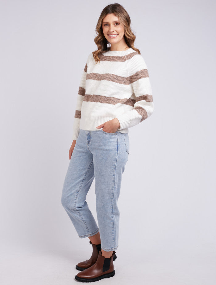 Women's Beige Stripe Knit Jumper | Foxwood