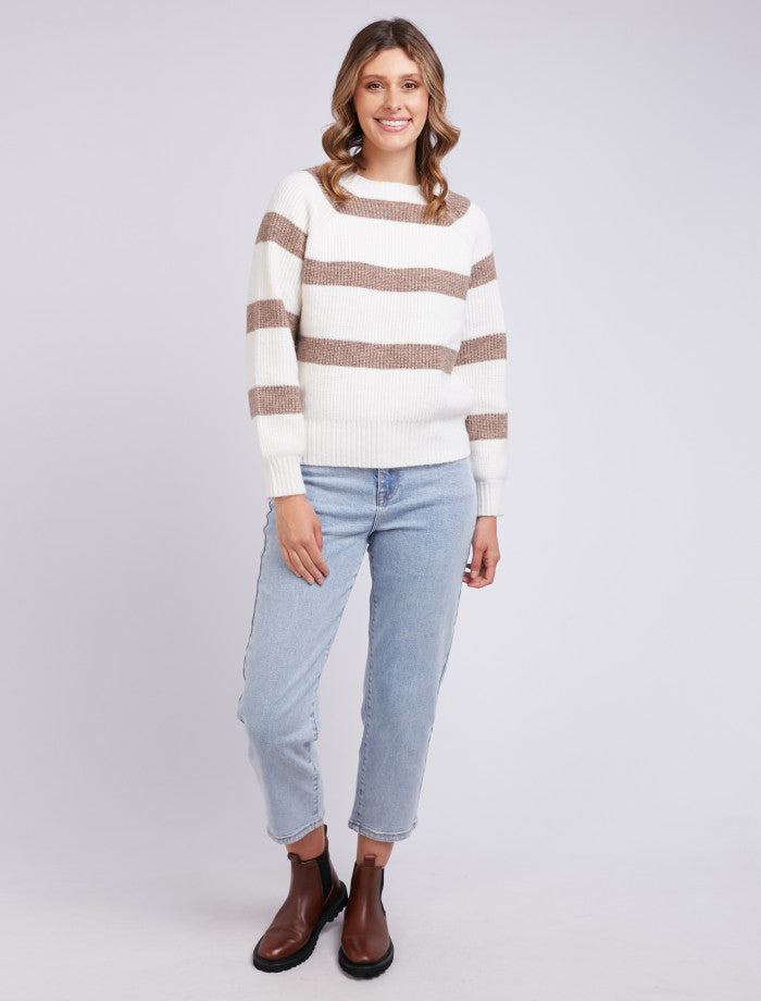 Isla Beige Stripe Knit Winter Sweater | Foxwood