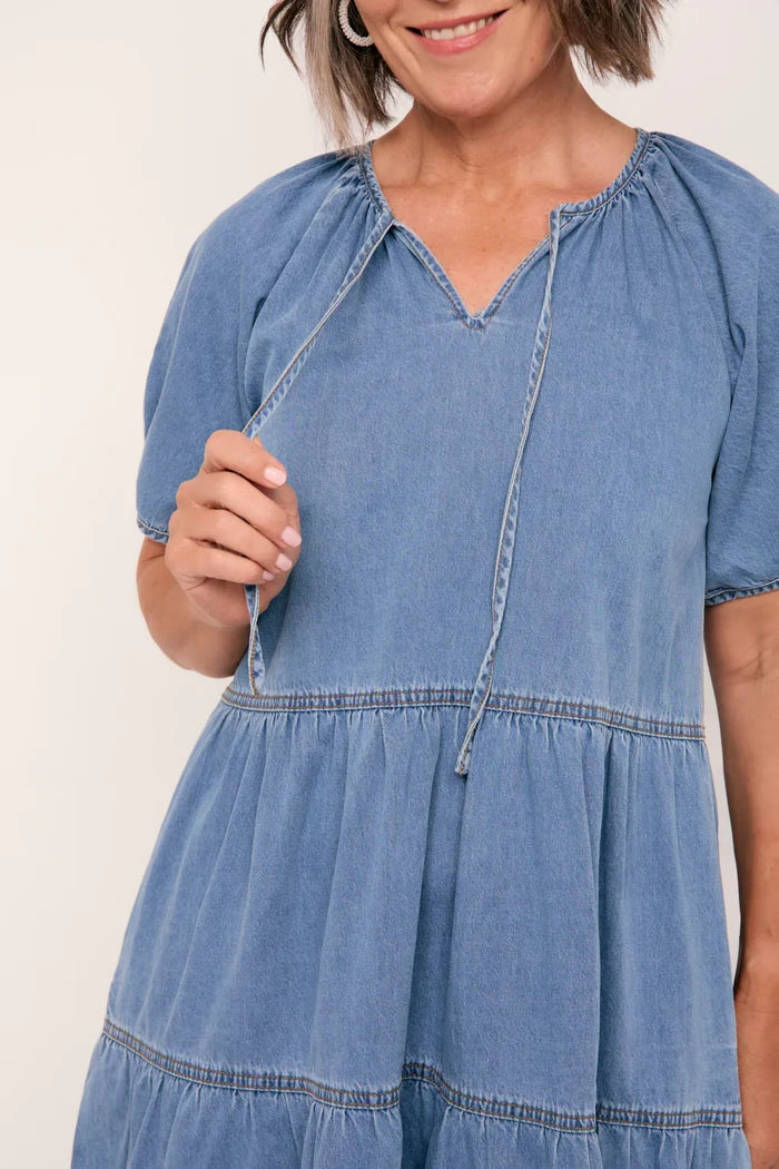 Ismay Chambray Short Dress (Light Wash)