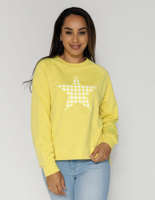 Ithica Cotton Sweater Electric Yellow Gingham Star