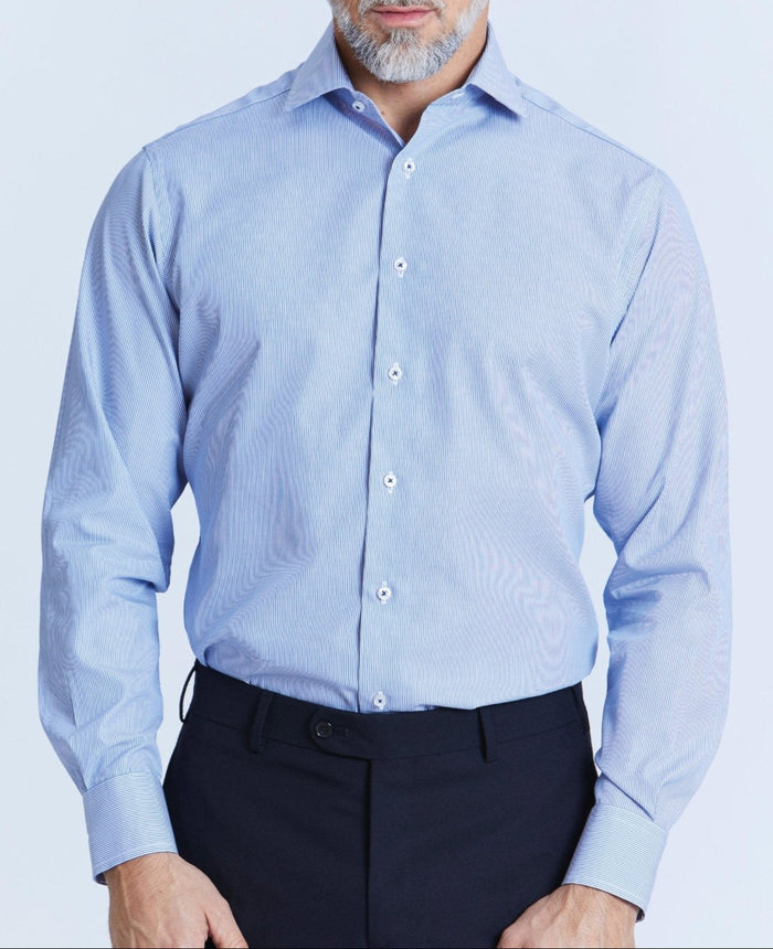 curtis navy fine bengal stripe made to measure shirt model 1