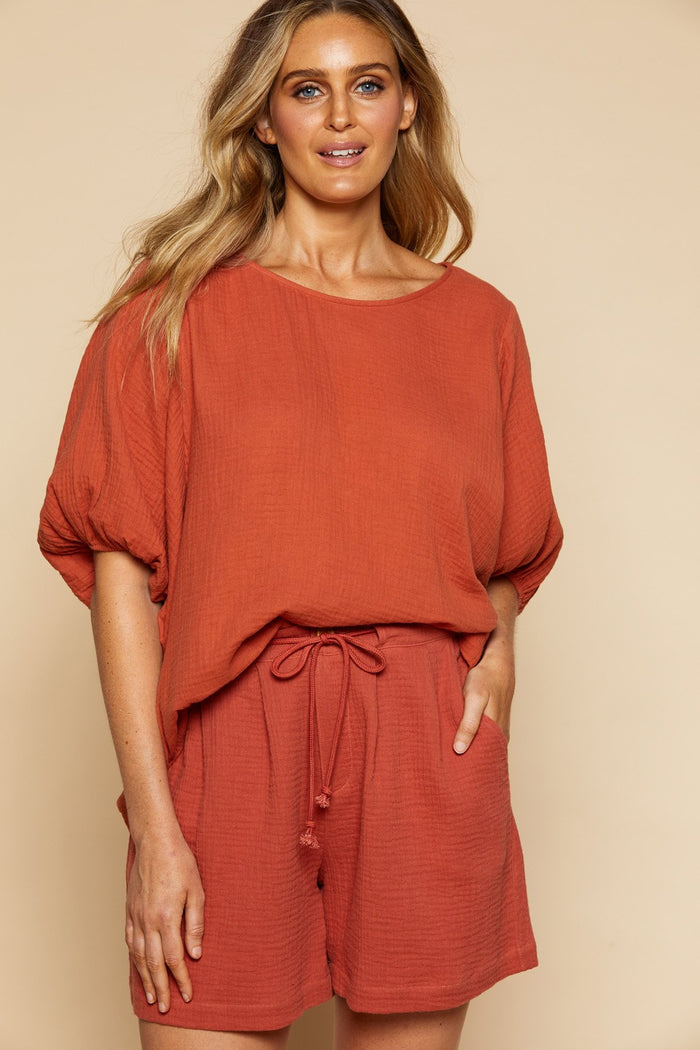 women's terracotta shorts with drawstring | Isle of Mine