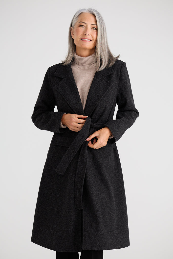 Brave + True Julianne Knee Length Coat in Charcoal | Women's Coats | Gretel Lane