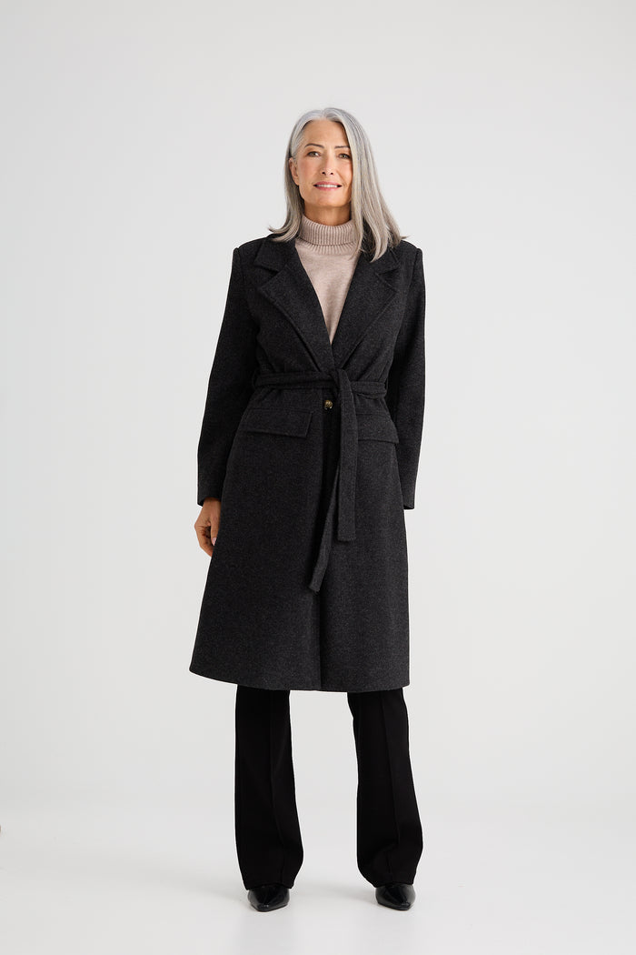 Brave + True Julianne Knee Length Coat in Charcoal | Women's Coats | Gretel Lane