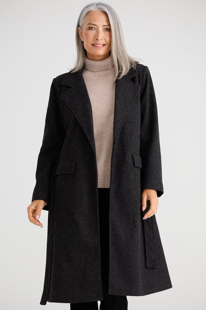 Brave + True Julianne Knee Length Coat in Charcoal | Women's Coats | Gretel Lane