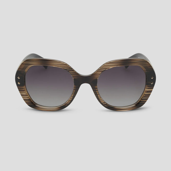 Locello Kamilla women’s polarised sunglasses grey geo stripe round frame
